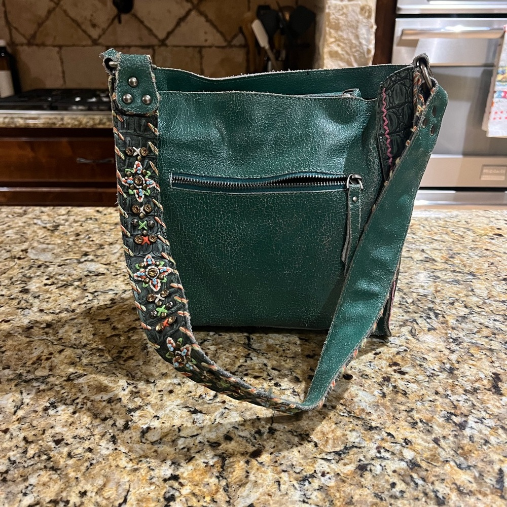 Delila Embroidered Green Skeleton Crossbody Leather Bag - Picture 3 of 11